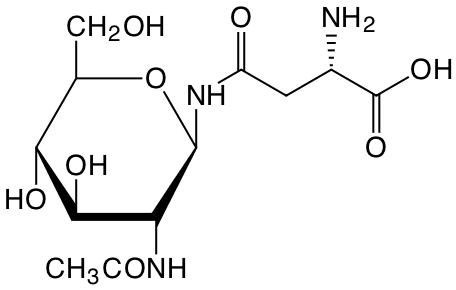 structure of 2-acetamido-2-deoxy-beta-D-glucopyranosyl L-asparagine structure of 2-acetamido-2-deoxy-beta-D-glucopyranosyl L-asparagine