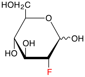 structure of 2-deoxy-2-fluoro-D-glucose structure of 2-deoxy-2-fluoro-D-glucose