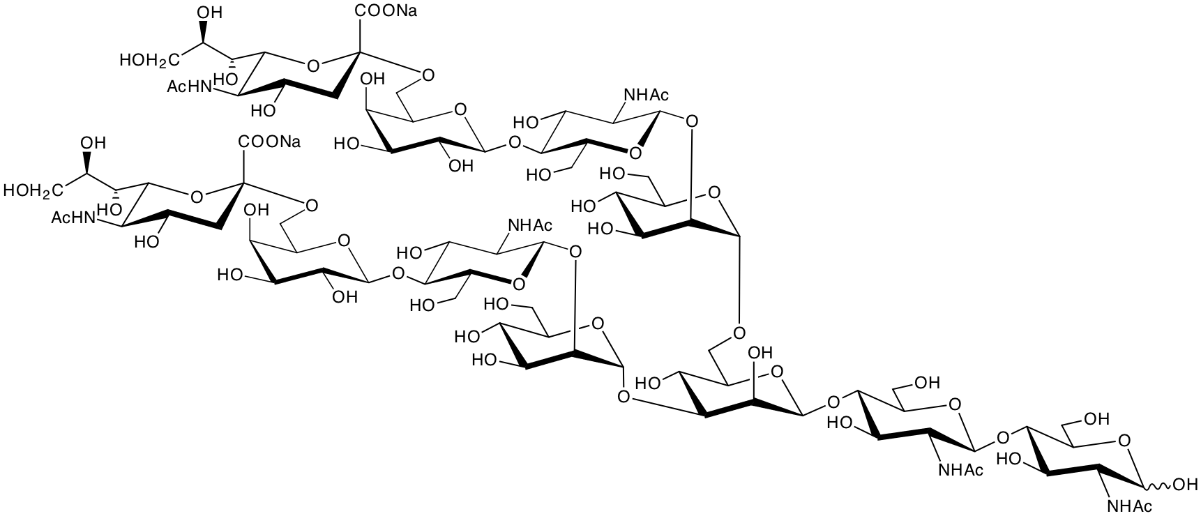 structure of NeuNAcalpha2,6Galbeta1,4GlcNAcbeta1,2Manalpha1,3(NeuNAcalpha2,6Galbeta1,4GlcNAcbeta1,2Manalpha1,6)Manbeta1,4GlcNAcbeta1,4GlcNAc disodium salt structure of NeuNAcalpha2,6Galbeta1,4GlcNAcbeta1,2Manalpha1,3(NeuNAcalpha2,6Galbeta1,4GlcNAcbeta1,2Manalpha1,6)Manbeta1,4GlcNAcbeta1,4GlcNAc disodium salt